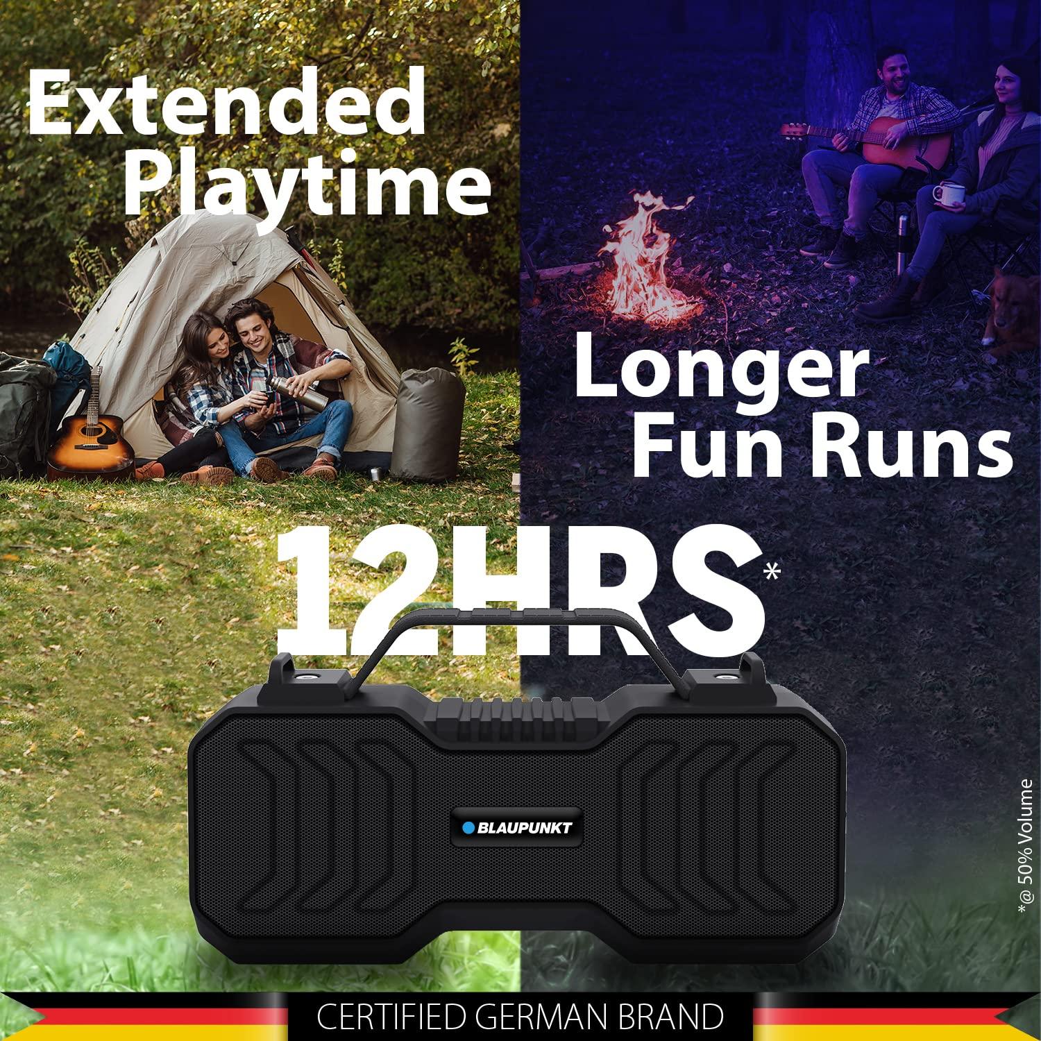 Blaupunkt Atomik BB20 Wireless Bluetooth Party Speaker 20W with Dual Passive Radiator I 1500mAh Battery I Deep Bass I Karaoke with Mic I USB I TWS I AUX I Outdoor Speaker with Carrying Strap(Black) - Triveni World