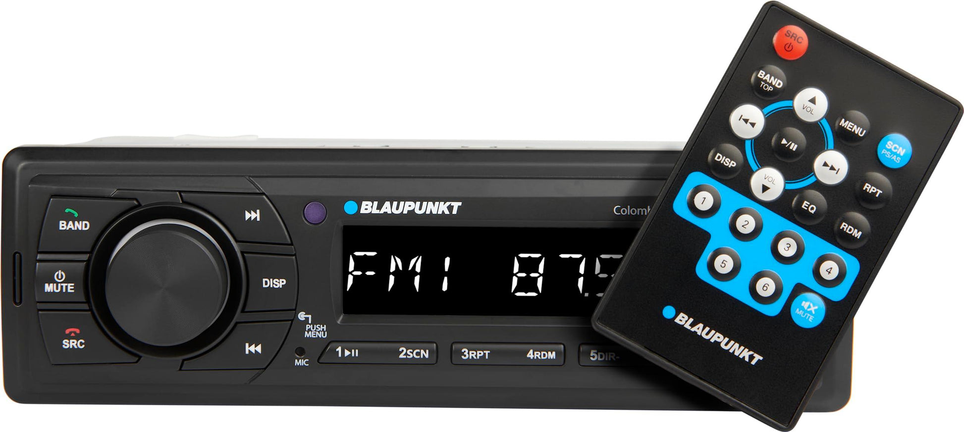 BLAUPUNKT Car Stereo Colombo-130BT Digital Media Receiver, 1 DIN, 4x50 watts with Dual USB Ports (Music & Charging), Bluetooth, AUX in, FM, Hands Free Calling & Remote Control - Triveni World