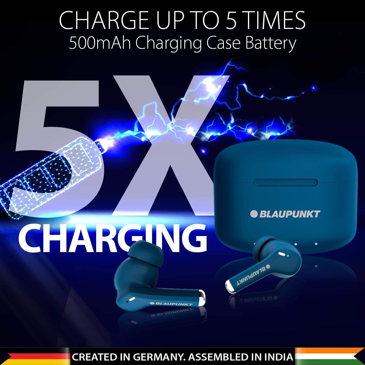 Blaupunkt Newly Launched Btw100 Xtreme Truly Wireless Bluetooth in Ear Earbuds I 99H Playtime* I Quad Mic I Crispr Enc Tech I Gaming Mode I Turbovolt Charging I Bt Version 5.3 (Blue) - Triveni World