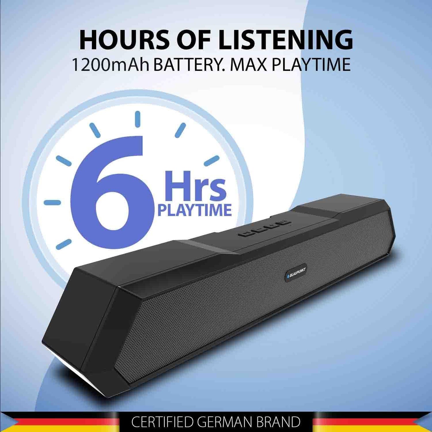 Blaupunkt Newly Launched SBA15 14W Bluetooth Soundbar I 1200 mAh Battery I TurboVolt Charging I AUX, Bluetooth, USB & TWS I Mini Gaming BT Speaker for TV, Mobile, PC, Tablets, Laptops (Premium Black) - Triveni World