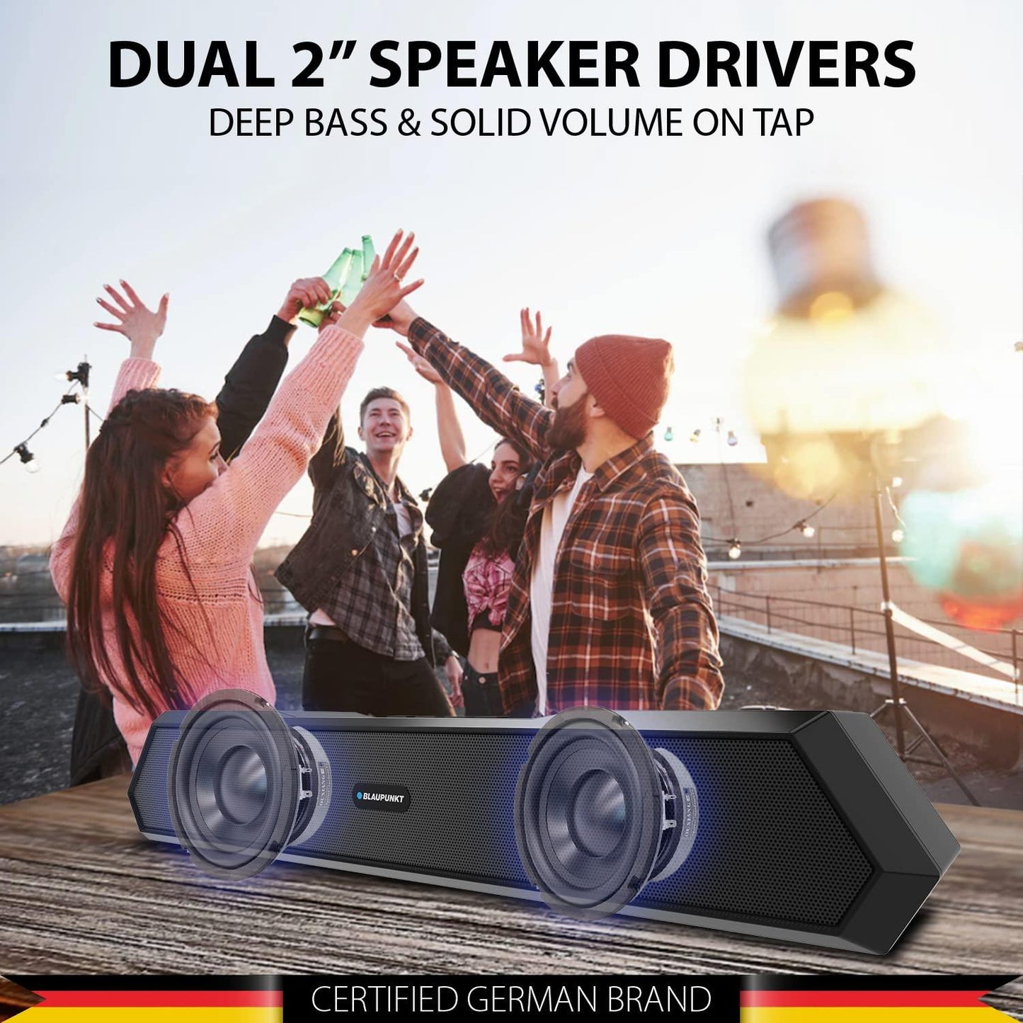 Blaupunkt Newly Launched SBA15 14W Bluetooth Soundbar I 1200 mAh Battery I TurboVolt Charging I AUX, Bluetooth, USB & TWS I Mini Gaming BT Speaker for TV, Mobile, PC, Tablets, Laptops (Premium Black) - Triveni World