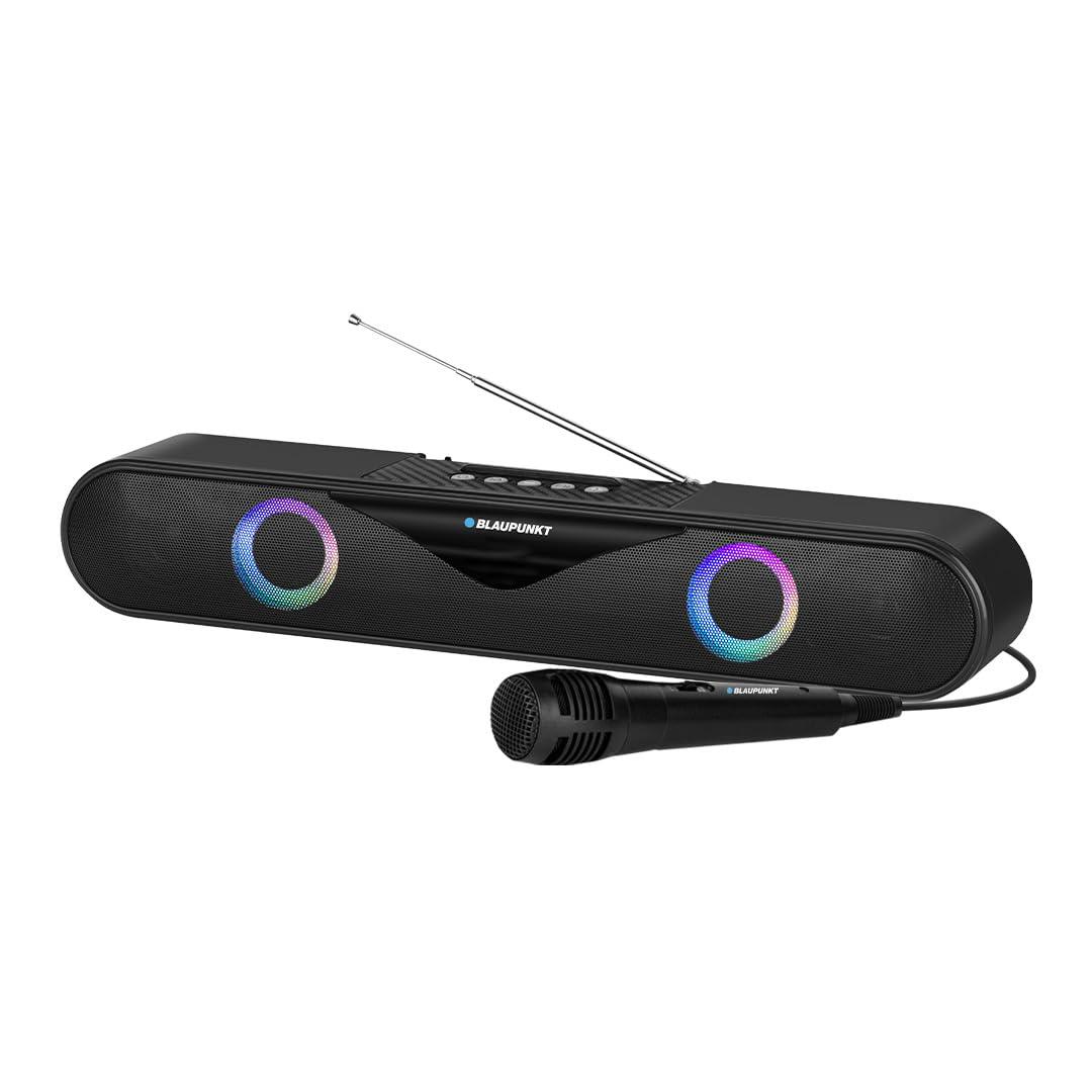 Blaupunkt Newly Launched SBA20 Koncert 20W Wireless Soundbar with 2000 mAh Battery I Karaoke Ready with Party RGB Lights I Bluetooth, USB & FM Antenna I Mini Gaming BT Soundbar for TV, Mobile - Triveni World