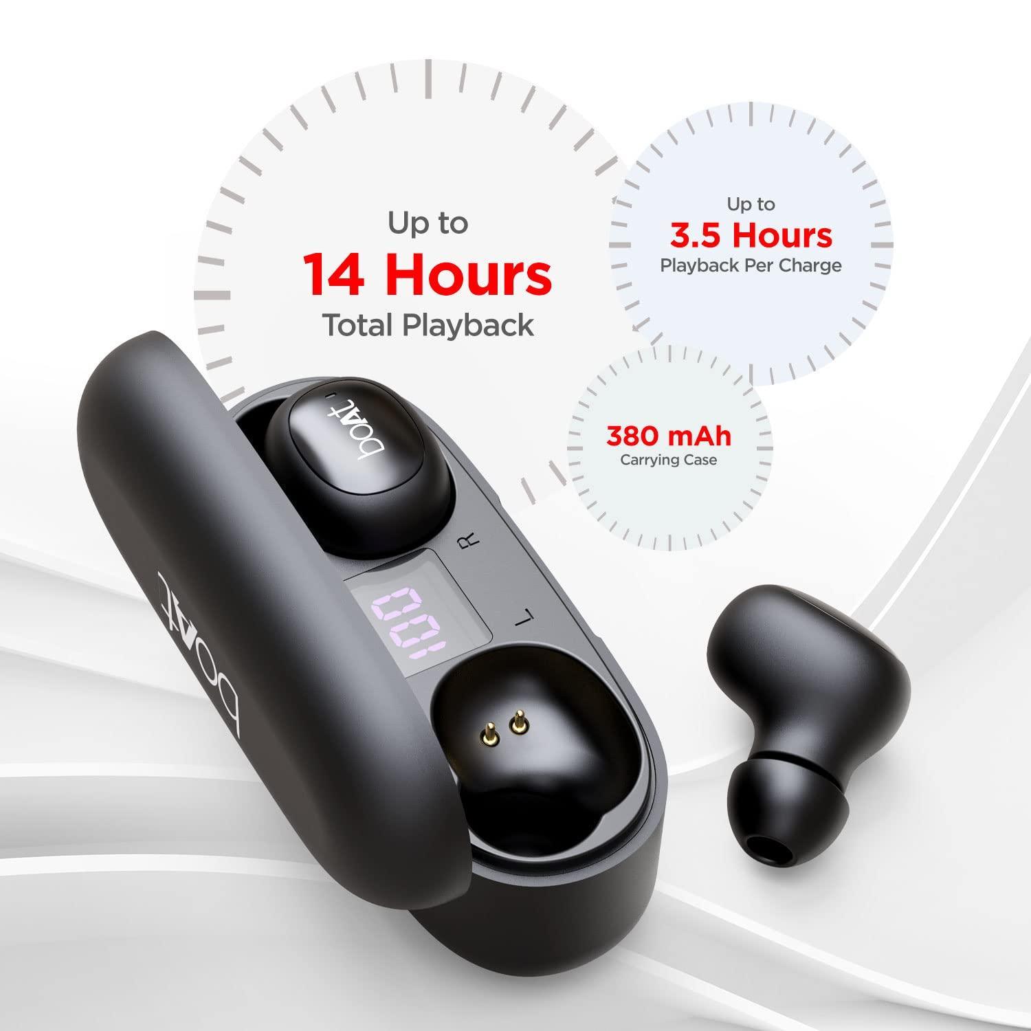 boAt Airdopes 121v2 in-Ear True Wireless Earbuds with Upto 14 Hours Playback, 8MM Drivers, Battery Indicators, Lightweight Earbuds & Multifunction Controls (Active Black, with Mic) - Triveni World