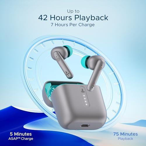 boAt Airdopes 141 Bluetooth Truly Wireless in Ear Earbuds with 42H Playtime,Low Latency Mode for Gaming, ENx Tech, IWP, IPX4 Water Resistance, Smooth Touch Controls(Cyan Cider) - Triveni World