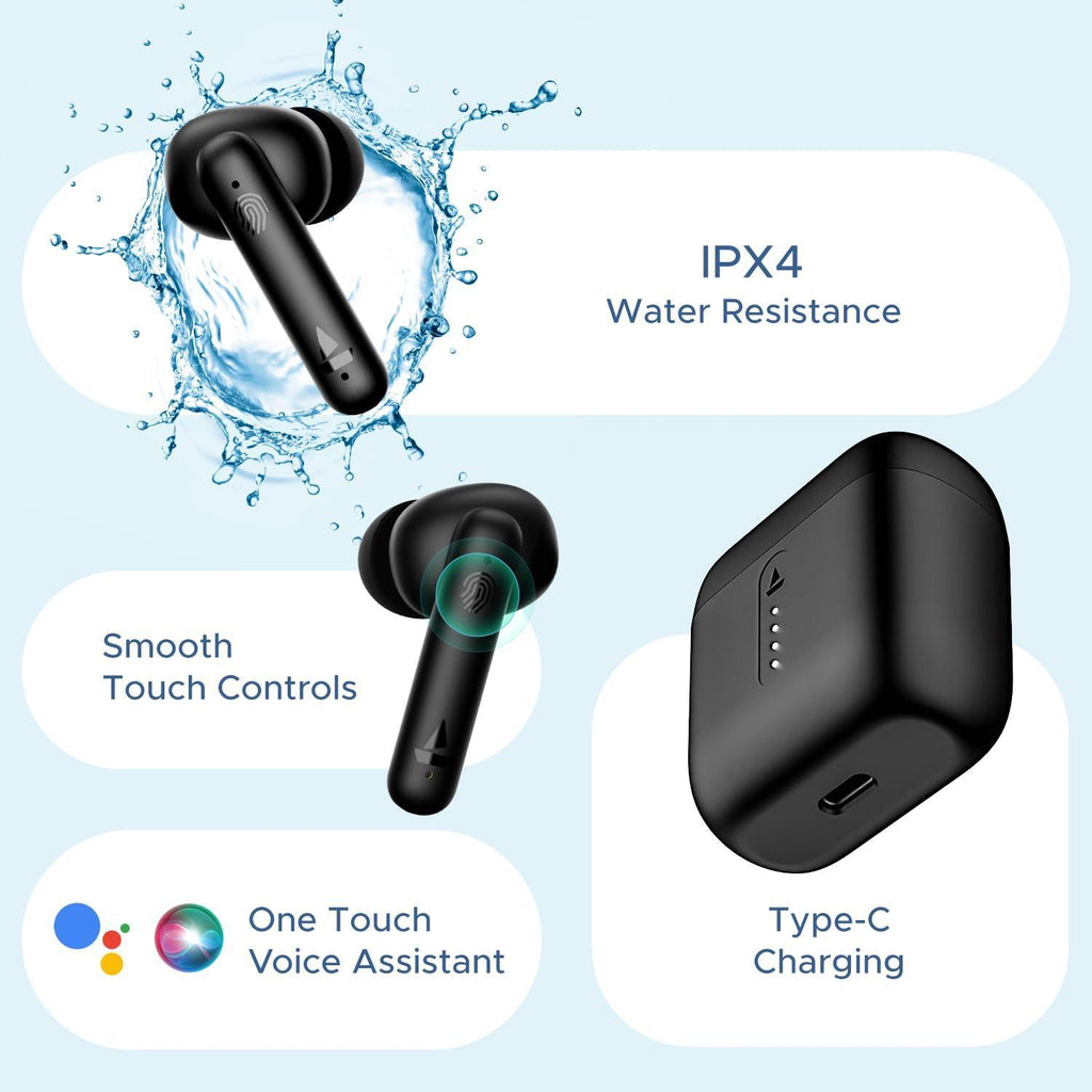 boAt Airdopes 141 Bluetooth TWS Earbuds with 42H Playtime,Low Latency Mode for Gaming, ENx Tech, IWP, IPX4 Water Resistance, Smooth Touch Controls(Bold Black), in Ear - Triveni World