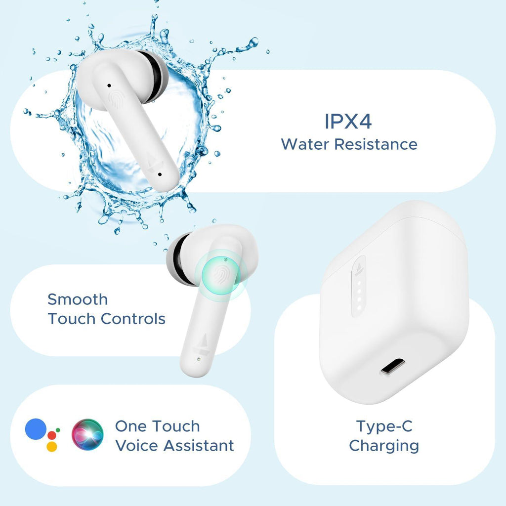 boAt Airdopes 141 Bluetooth TWS Earbuds with 42H Playtime,Low Latency Mode for Gaming, ENx Tech, IWP, IPX4 Water Resistance, Smooth Touch Controls(Pure White), in Ear - Triveni World