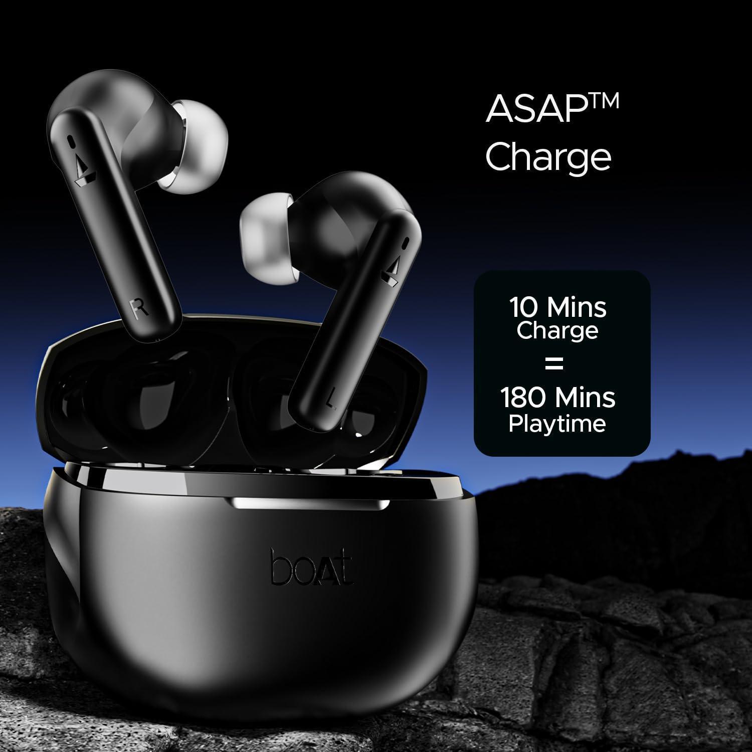 boAt Airdopes 170 TWS Earbuds with 50H Playtime, Quad Mics ENx™ Tech, Low Latency Mode, 13mm Drivers, ASAP™ Charge, IPX4, IWP™, Touch Controls & BT v5.3(Classic Black) - Triveni World