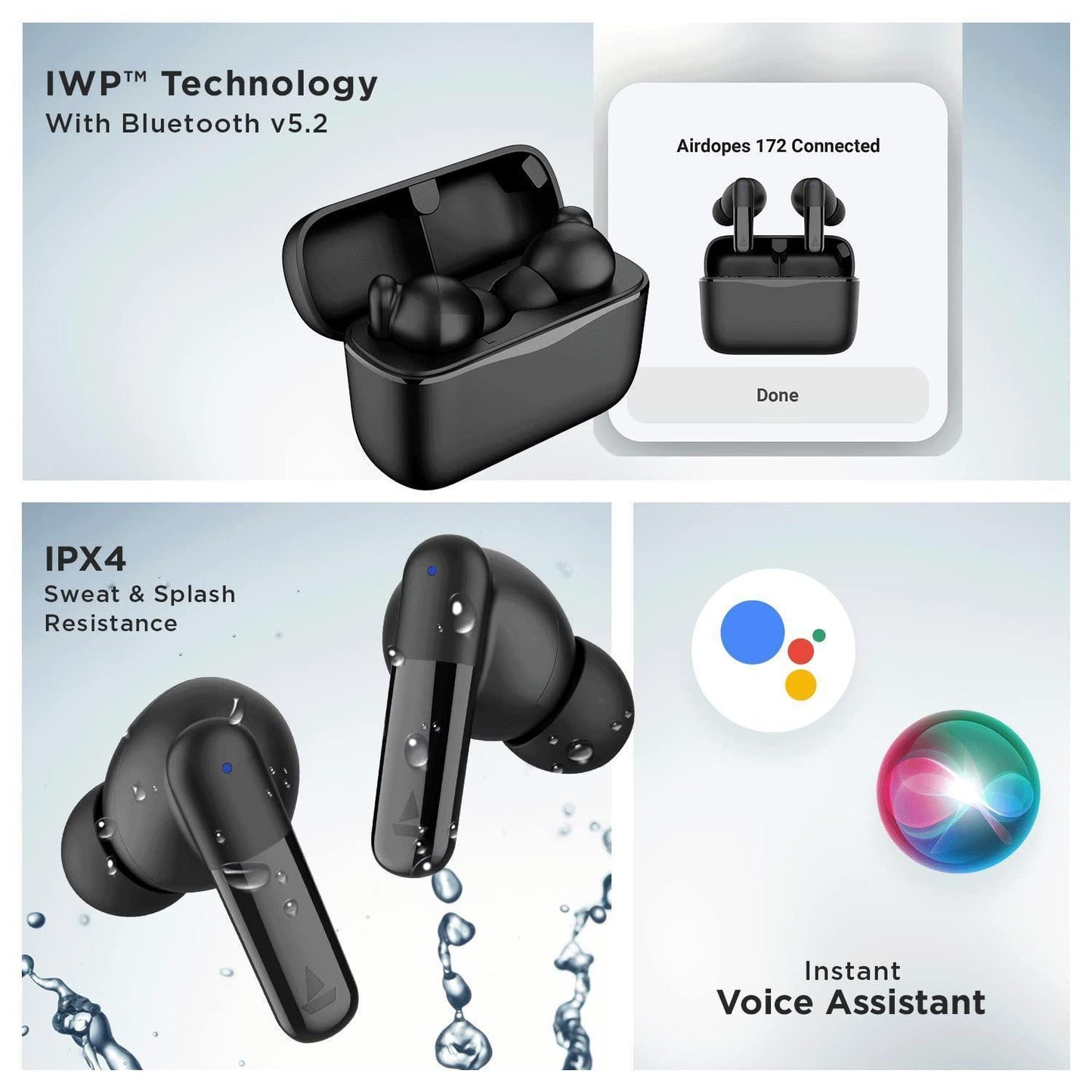 boAt Airdopes 172 True Wireless in Ear Earbuds with Enx Tech, Beast Mode, 35H Playtime, 11mm Drivers, ASAP Charge, IPX4, IWP, Touch Controls(Stunning Black) - Triveni World