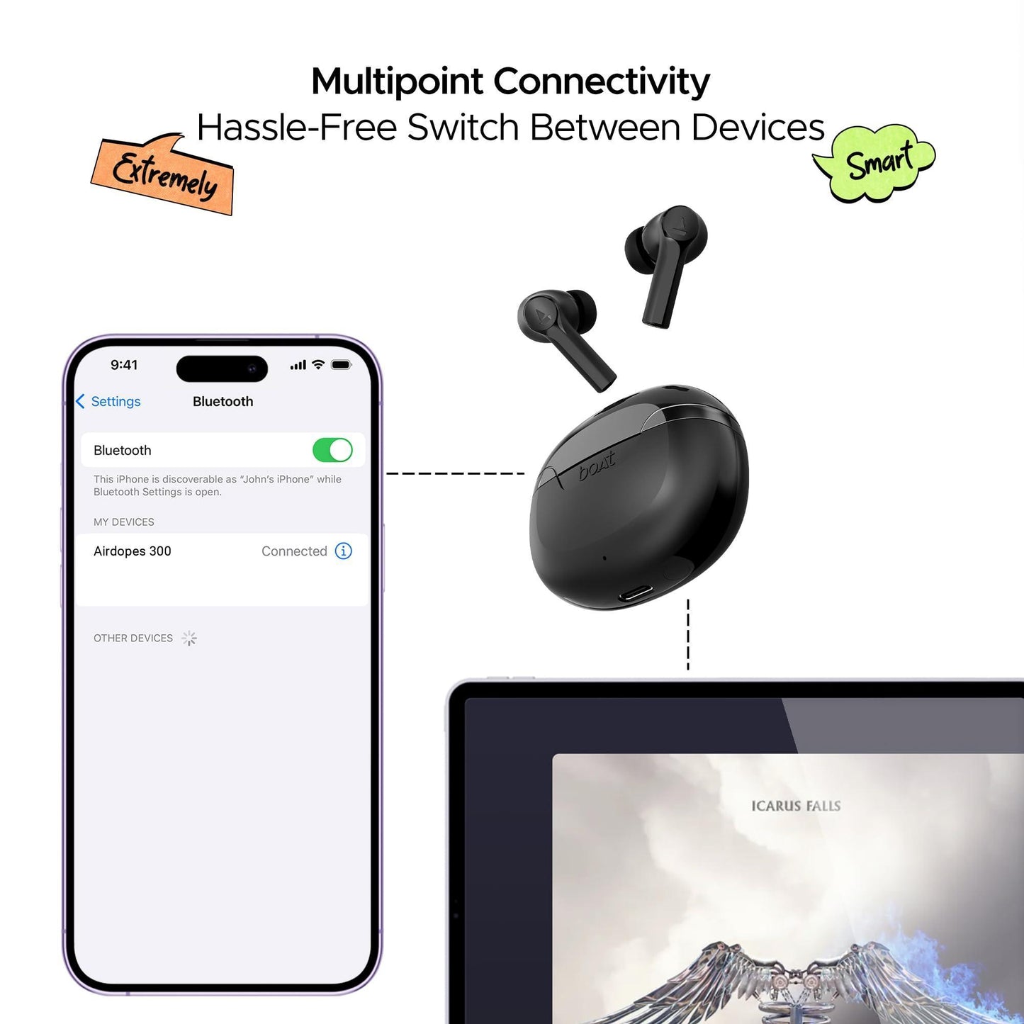 boAt Airdopes 300 TWS in-Ear Earbuds w/ 4 Mics AI-ENx™, Spatial Audio, 50 hrs Playtime, Multipoint Connection, ASAP™ Charge, Hearables App Support(Gunmetal Black) - Triveni World