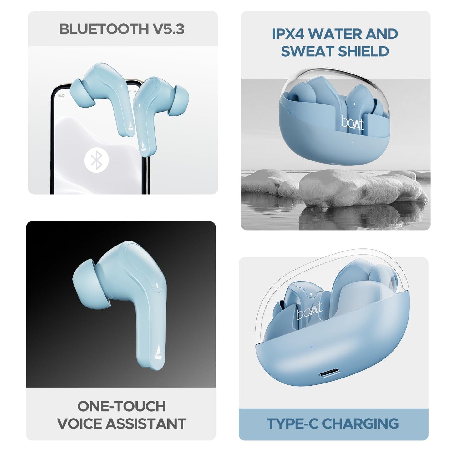 boAt Airdopes 311 Pro TWS in-Ear Earbuds w/Up to 50 HRS Playtime, Dual Mics with ENx™ Tech, 50 ms low-latency BEAST™ Mode, ASAP™ Charging, IWP™ Tech(Dusk Blue) - Triveni World