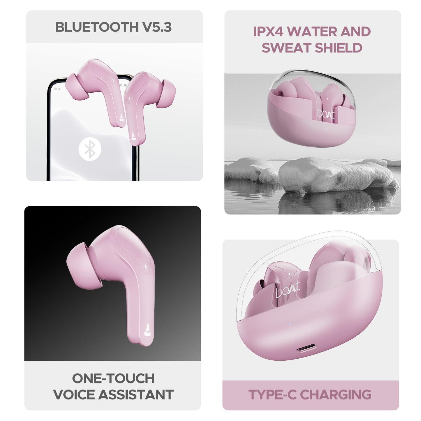 boAt Airdopes 311 Pro TWS in-Ear Earbuds w/Up to 50 HRS Playtime, Dual Mics with ENx™ Tech, 50 ms low-latency BEAST™ Mode, ASAP™ Charging, IWP™ Tech(Lavender Rush) - Triveni World