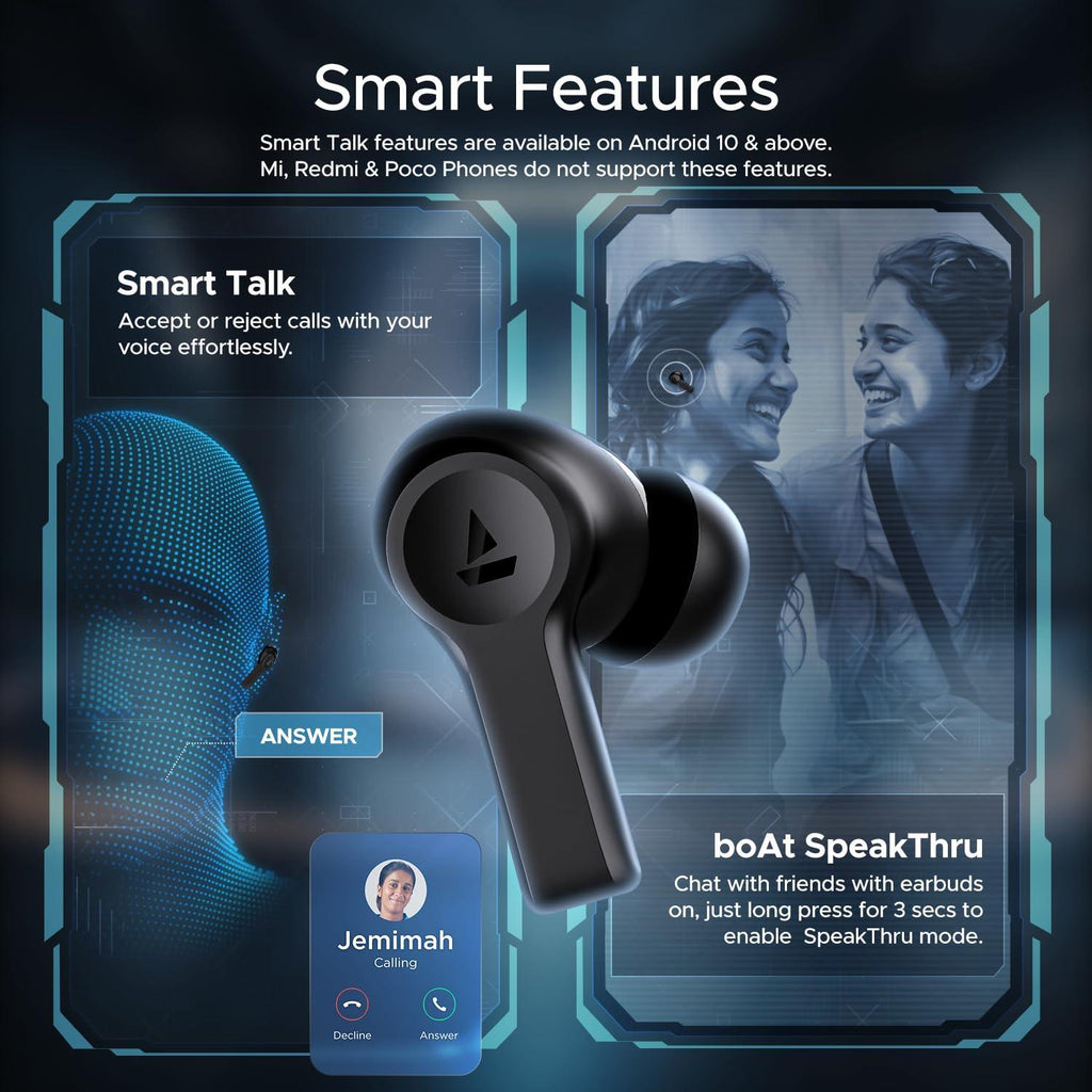 boAt Airdopes Flex 454 ANC TWS in Ear Earbuds with Smart Features, ANC, 60HRS Playback, Low Latency, Quad Mics, Multi Point Connectivity, ASAP Charge(Gunmetal Black) - Triveni World