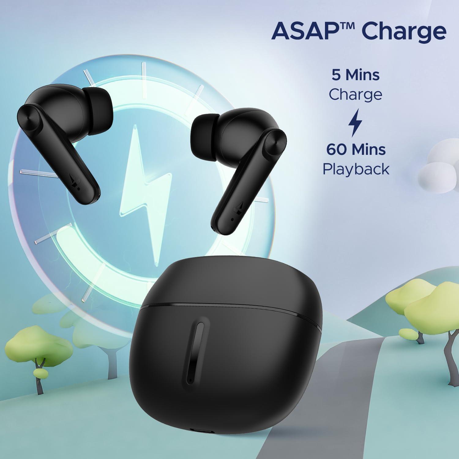 boAt Airdopes Max in Ear TWS Earbuds with 100 HRS Playtime, Quad Mics with ENx Tech, Beast Mode(50ms Low Latency), ASAP Charge, Bluetooth v5.3 and IWP(Carbon Black) - Triveni World