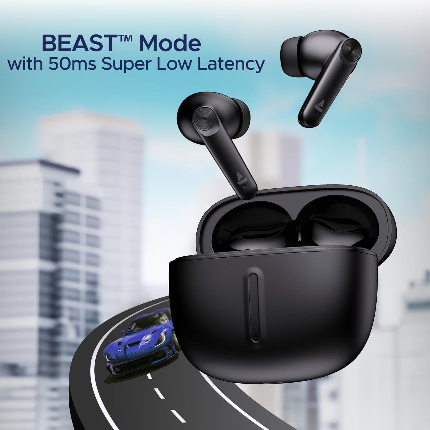 boAt Airdopes Max in Ear TWS Earbuds with 100 HRS Playtime, Quad Mics with ENx Tech, Beast Mode(50ms Low Latency), ASAP Charge, Bluetooth v5.3 and IWP(Carbon Black) - Triveni World