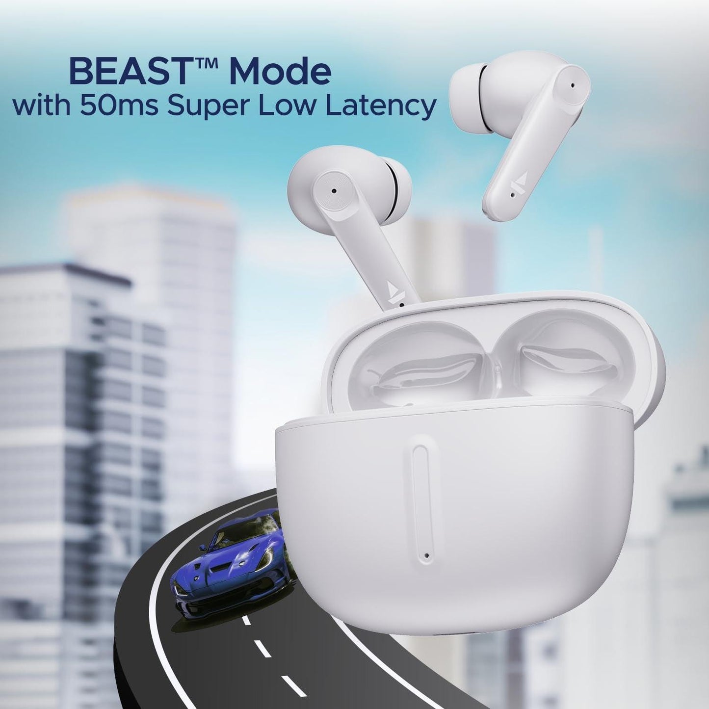 boAt Airdopes Max in Ear TWS Earbuds with 100 HRS Playtime, Quad Mics with ENx Tech, Beast Mode(50ms Low Latency), ASAP Charge, Bluetooth v5.3 and IWP(Ivory White) - Triveni World