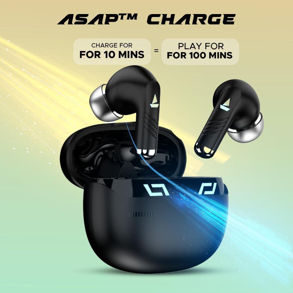 boAt Immortal 101 TWS Earbuds with Beastᵀᴹ Mode(40ms Low Latency), 30 HRS Playtime, Blazing LEDs, Quad Mics with ENxᵀᴹ Tech, ASAPᵀᴹ Charge & BTv5.3(Black Sabre) - Triveni World