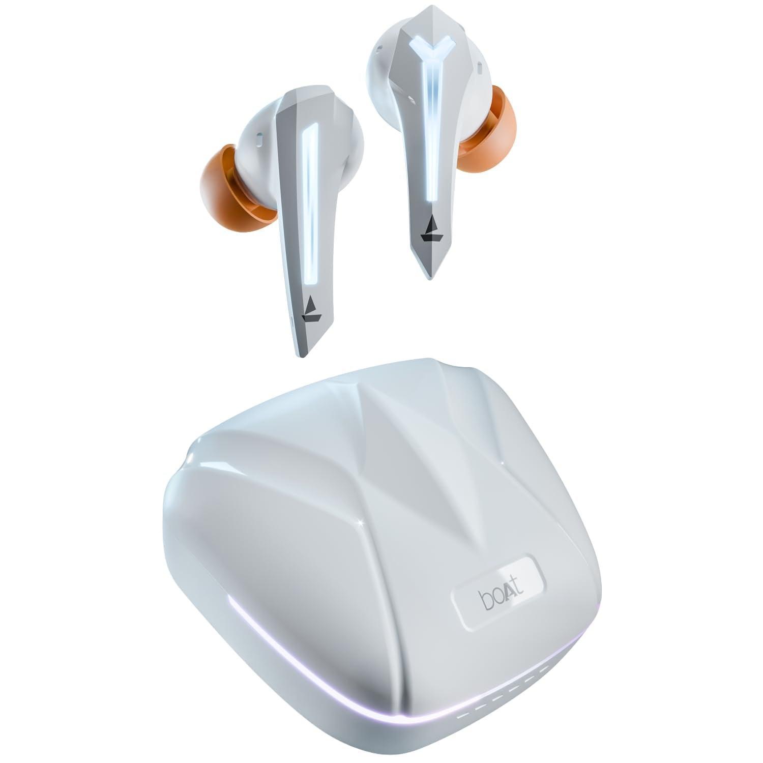 boAt Immortal 111 in Ear TWS Earbuds with up to 40 Hours of Playtime, 40 ms Super-Low Latency Beast Mode, RGB LEDs, Quad Mics with ENx Tech, ASAP Charge, IWP Tech, IPX4, BTv5.3(White Sabre) - Triveni World