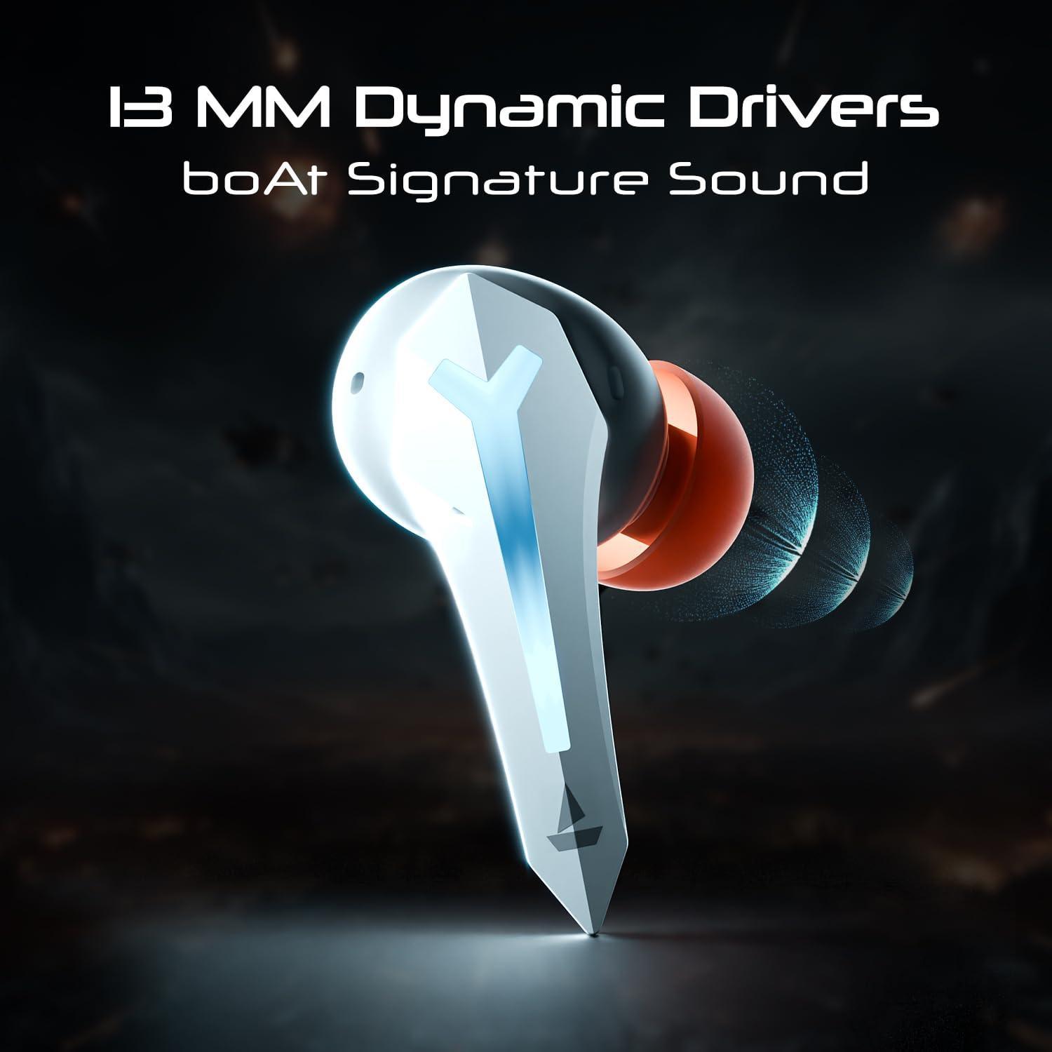 boAt Immortal 111 in Ear TWS Earbuds with up to 40 Hours of Playtime, 40 ms Super-Low Latency Beast Mode, RGB LEDs, Quad Mics with ENx Tech, ASAP Charge, IWP Tech, IPX4, BTv5.3(White Sabre) - Triveni World