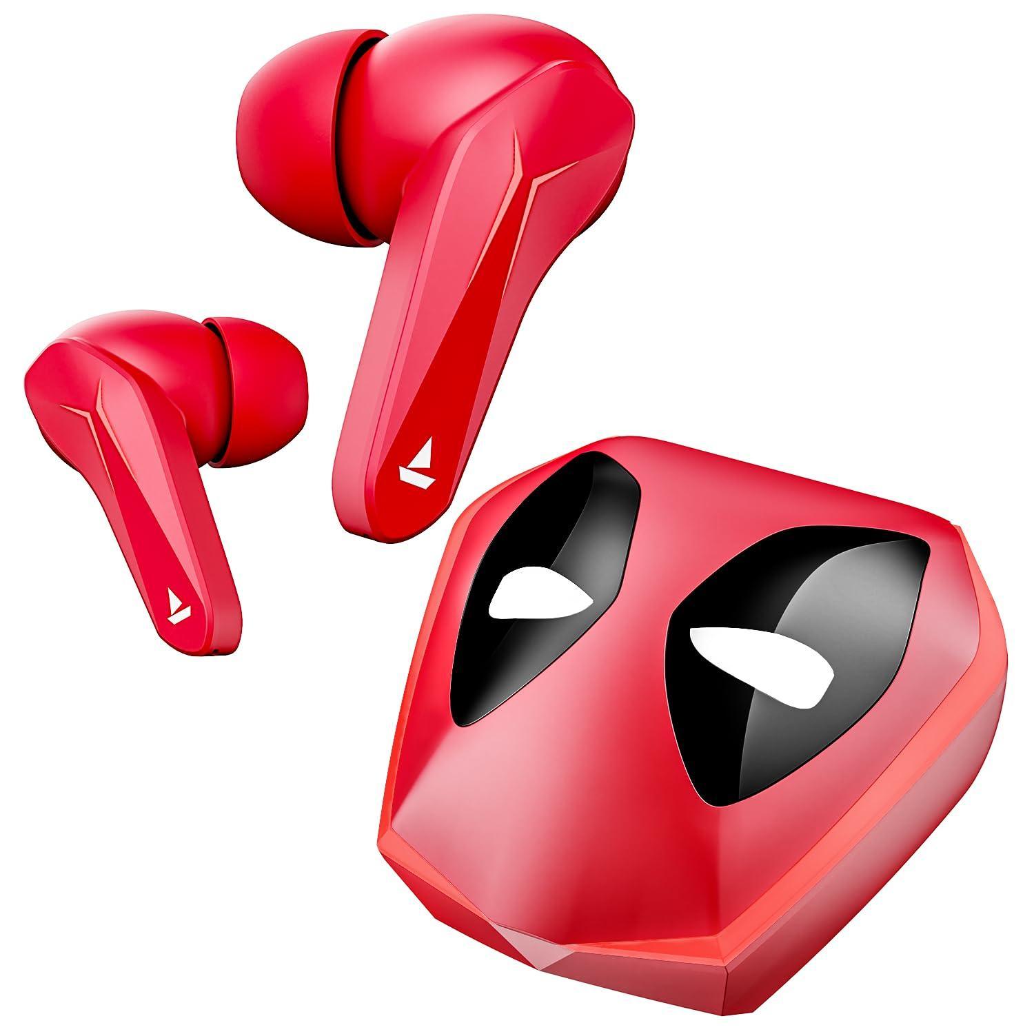 boAt Immortal 121 Deadpool Edition in Ear TWS Gaming Earbuds with Beast Mode(40Ms Low Latency), 40H Playtime, Blazing LEDs, Quad Mics ENx Tech, ASAP Charge(10 Mins= 180 Mins)(Assassin Red) - Triveni World