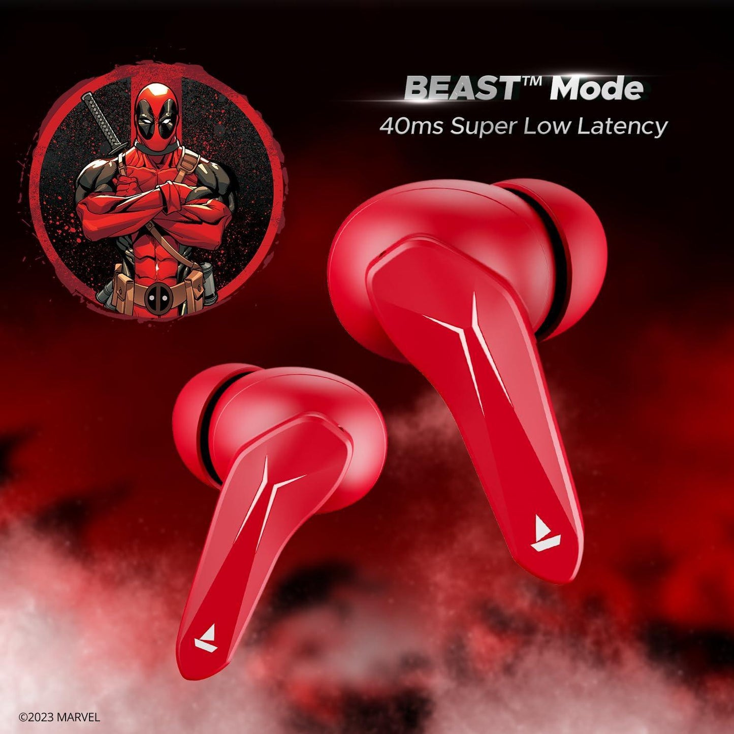 boAt Immortal 121 Deadpool Edition in Ear TWS Gaming Earbuds with Beast Mode(40Ms Low Latency), 40H Playtime, Blazing LEDs, Quad Mics ENx Tech, ASAP Charge(10 Mins= 180 Mins)(Assassin Red) - Triveni World