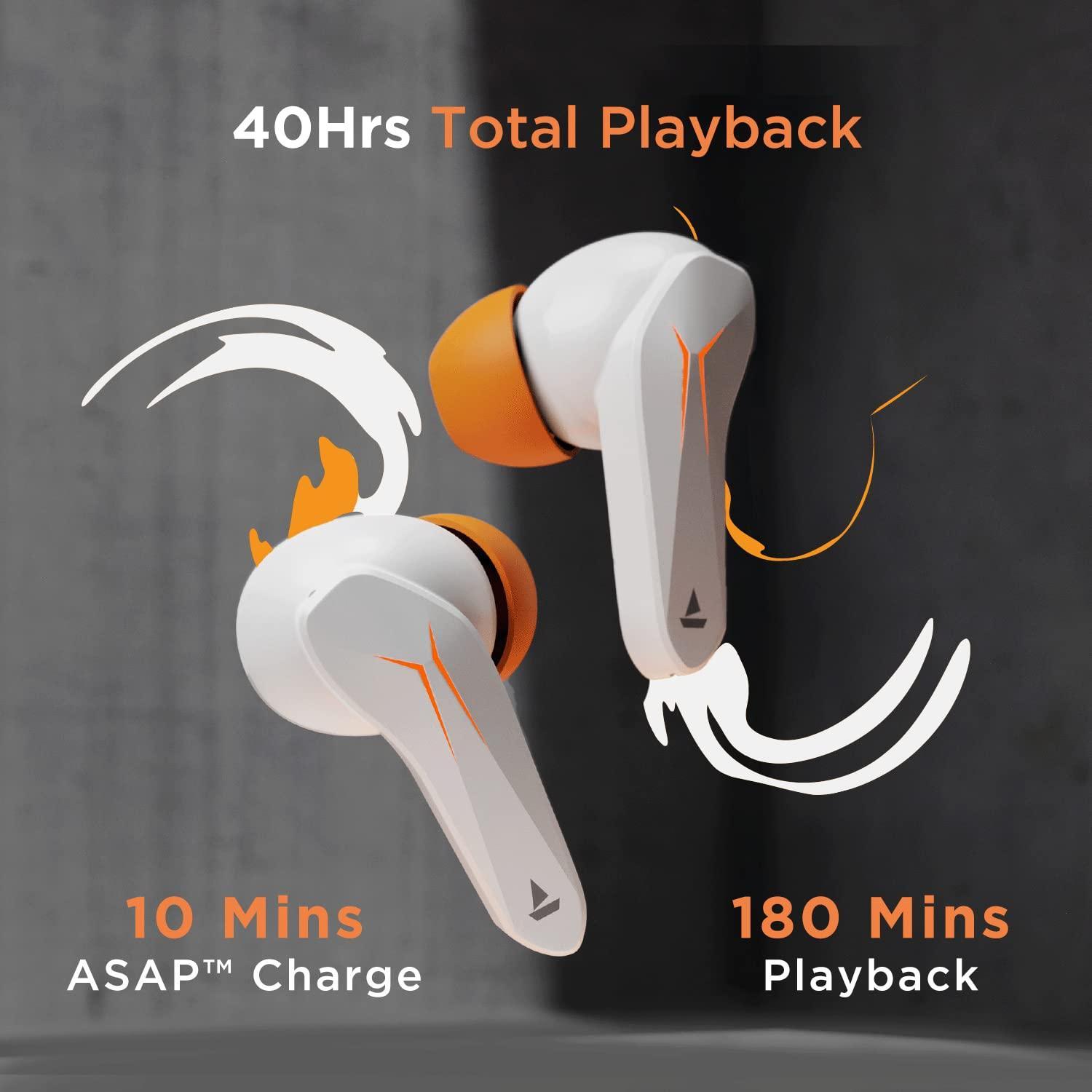 boAt Immortal 121 in Ear TWS Earbuds with Beast Mode(40ms Low Latency) for Gaming, 40H Playtime, Blazing LEDs, Quad Mics ENx Signature Sound, ASAP Charge(10 Mins= 180 Mins)(White Sabre) - Triveni World