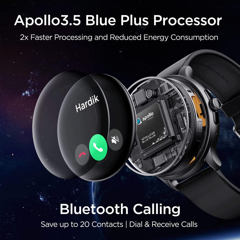 boAt Lunar Call Pro Smart Watch with 1.39 AMOLED Display, BT Calling,DIY Watch Face Studio, Coins, SensAI(Cricket Analysis),Apollo 3 Blue Plus Processor,Ambient Light Sensor(Charcoal Black) - Triveni World