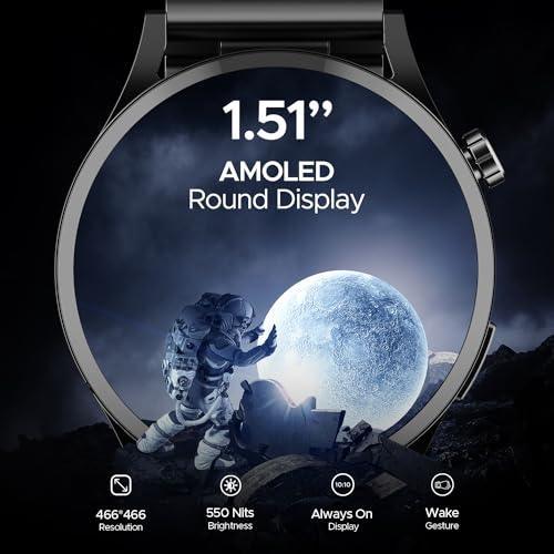 boAt Lunar Embrace with 1.51” AMOLED Display, BT Calling, Functional Crown, Metal-Built, 100+ Sports Mode, Animated Watch Faces, Built-in Games, Smart Watch for Men & Women(Steel Black) - Triveni World