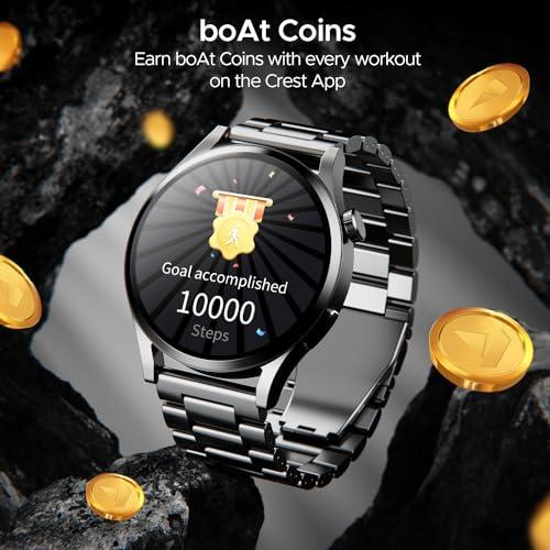 boAt Lunar Embrace with 1.51” AMOLED Display, BT Calling, Functional Crown, Metal-Built, 100+ Sports Mode, Animated Watch Faces, Built-in Games, Smart Watch for Men & Women(Steel Black) - Triveni World
