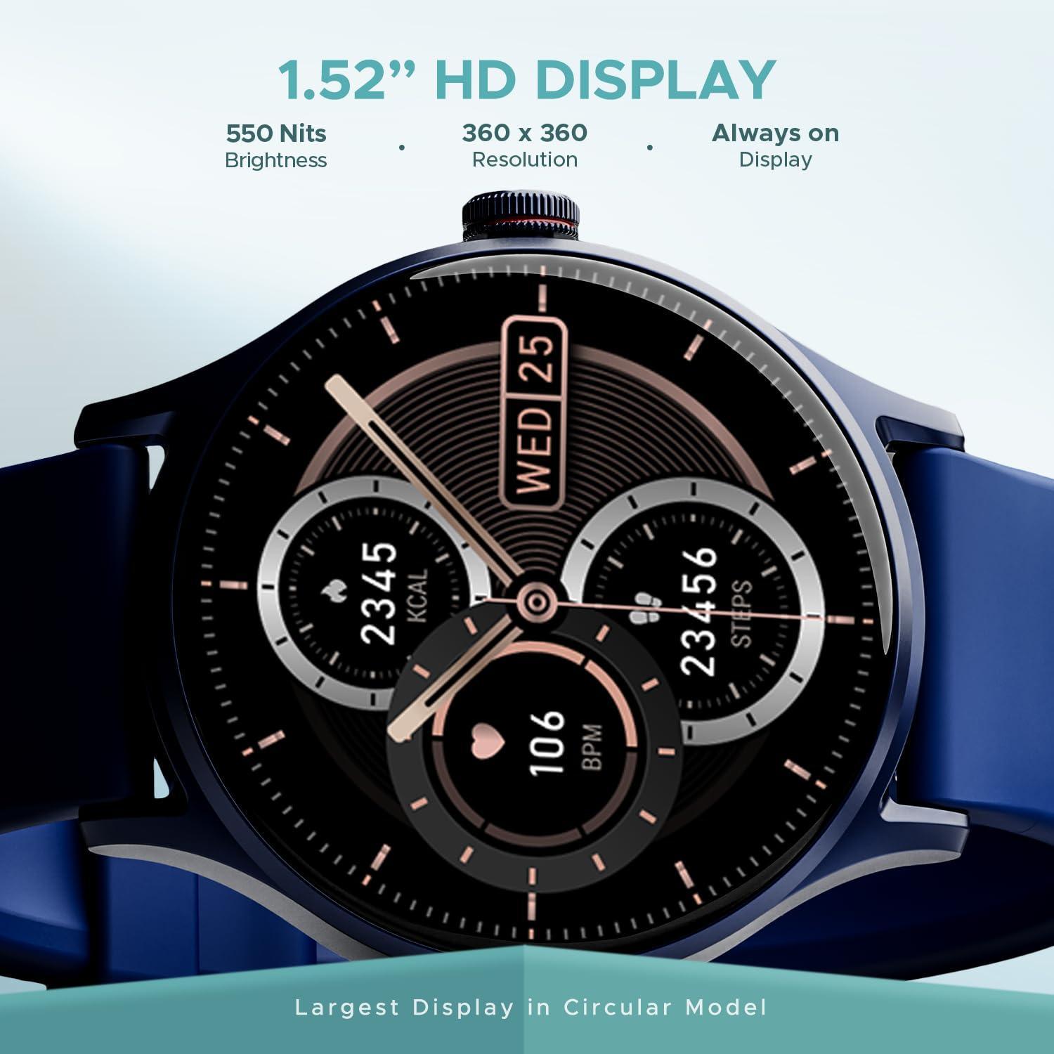 boAt Lunar Vista with 1.52" HD Display, Advanced Bluetooth Calling, Functional Crown,100+ Sports Mode, Always on Display, Heart Rate & Sp02 Monitoring, Smart Watch for Men & Women(Deep Blue) - Triveni World