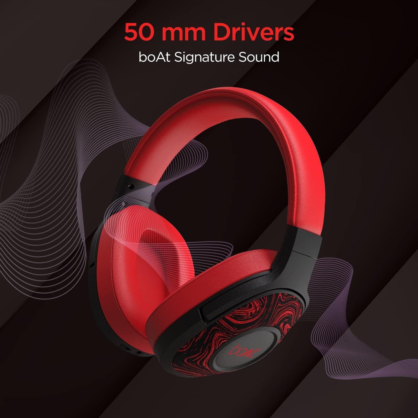 boAt Rockerz 550 Bluetooth Wireless Over Ear Headphones with Mic Upto 20 Hours Playback, 50MM Drivers, Soft Padded Ear Cushions and Physical Noise Isolation (Red) - Triveni World