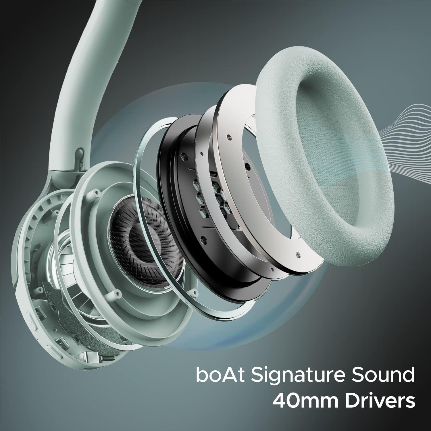 boAt Rockerz 551ANC Hybrid Active Noise Cancellation Over EarHeadphones with Up to 100H Playtime, ASAP Charge, Ambient Sound Mode &Dual EQ Modes, ENx Technology(Sage Green) - Triveni World