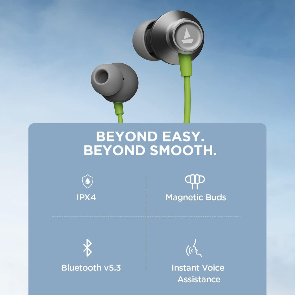 boAt Rockerz Apex Bluetooth Wireless in Ear Earphones with Spatial Bionic Sound Powered by Dirac Virtuo™, Touch Sensors, Beast™ Mode, ENx™ Tech,30H Playtime,ASAP™ Charge(Funk Lime) - Triveni World