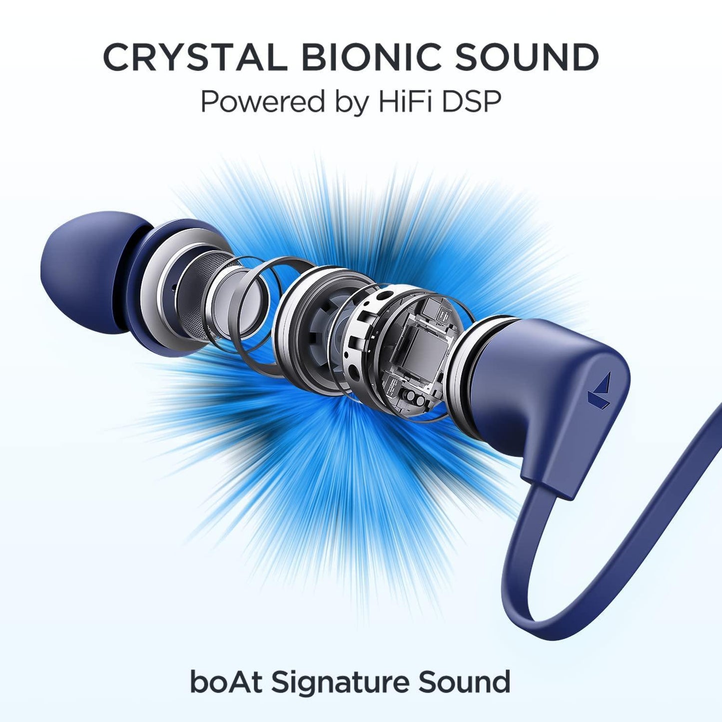 boAt Rockerz Trinity in Ear Earphones with 150H Playtime, Crystal Bionic Sound Powered by HiFi, Signature Sound, Beast™ Mode, ENx™ Tech, ASAP™ Charge, IPX5, Dual Pairing(Just Blue) - Triveni World