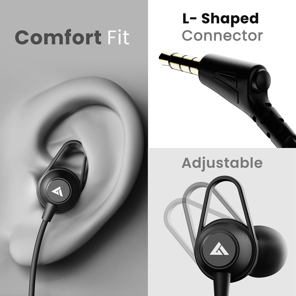 Boult Audio Bassbuds Loop 2 Wired in Ear Earphones with Mic, 10mm Powerful Driver for Extra Bass with Customizable Ear Loop (Black) - Triveni World