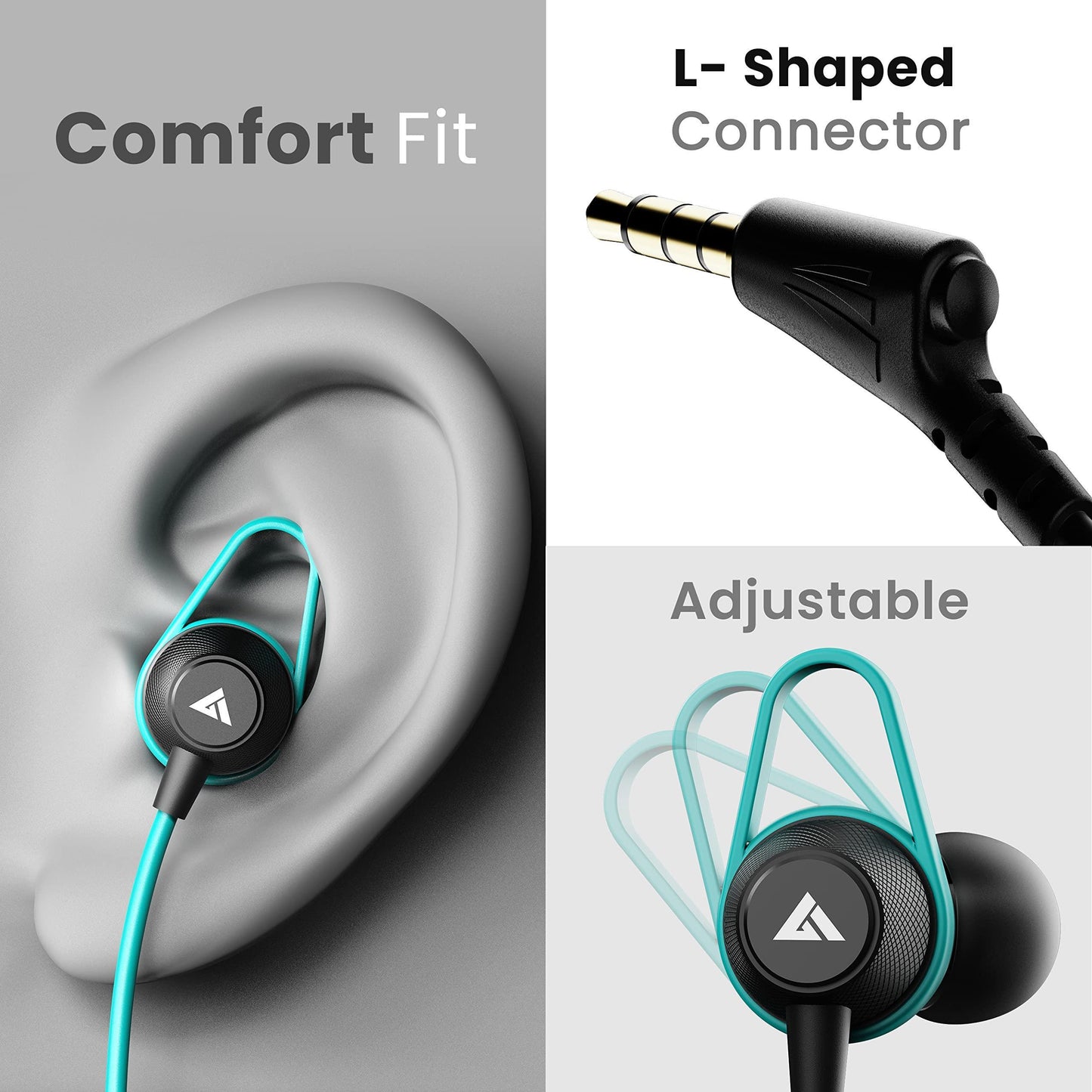 Boult Audio Bassbuds Loop 2 Wired in Ear Earphones with Mic, 10mm Powerful Driver for Extra Bass with Customizable Ear Loop (Teal Blue) - Triveni World