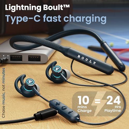 Boult Audio Curve Max Bluetooth Earphones with 100H Playtime, Clear Calling ENC Mic, Dual Device Connectivity, Lowest Latency Gaming, 13mm Bass Driver, Made in India Neckband Wireless Earphone (Blue) - Triveni World