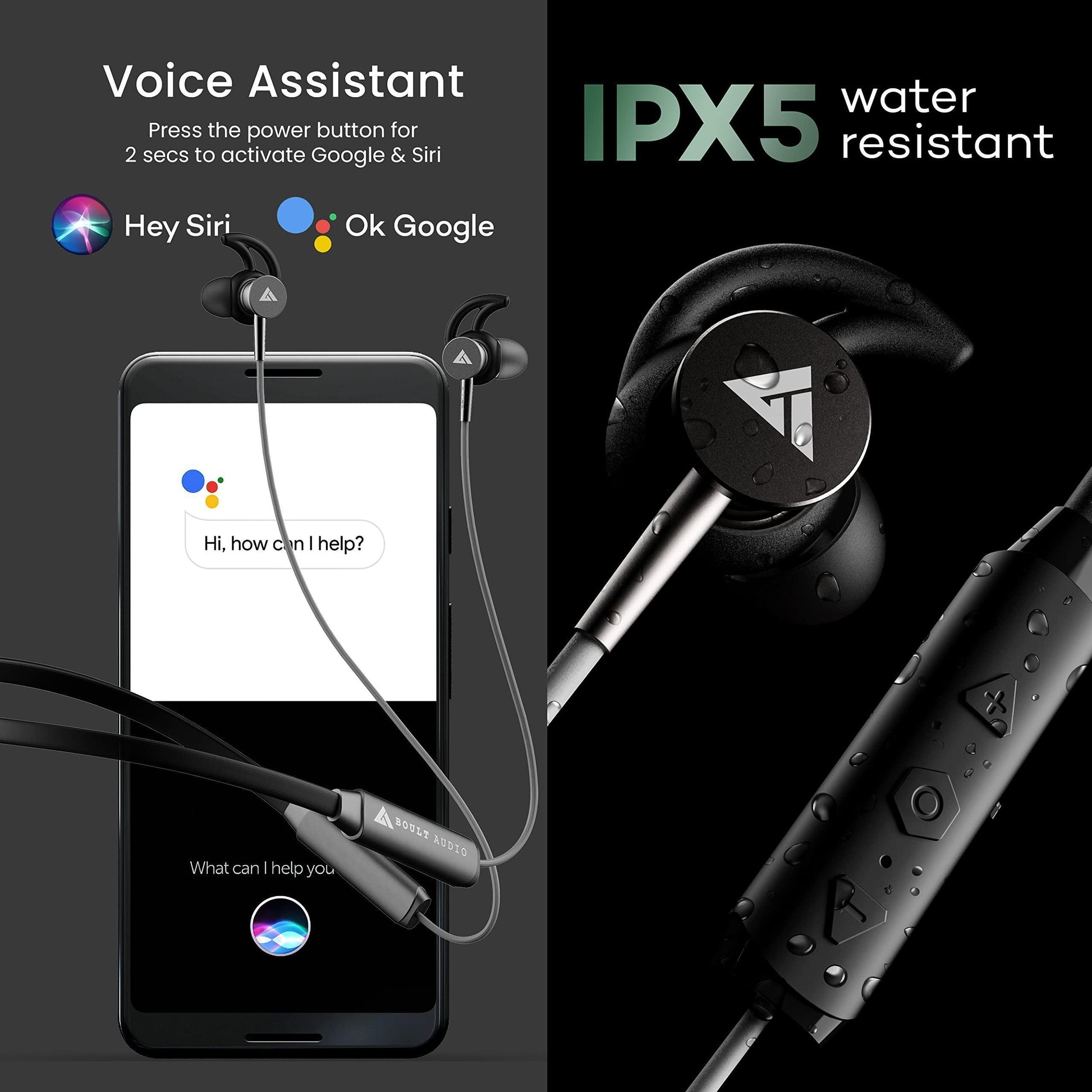 Boult Audio FXCharge Bluetooth Earphones with 32H Playtime, Dual Pairing Neckband, Zen™ ENC Mic, Type-C Fast Charging (5Mins=7.5Hrs), Biggest 14.2mm Bass Driver IPX5 Premium Silicone Neck band (Black) - Triveni World