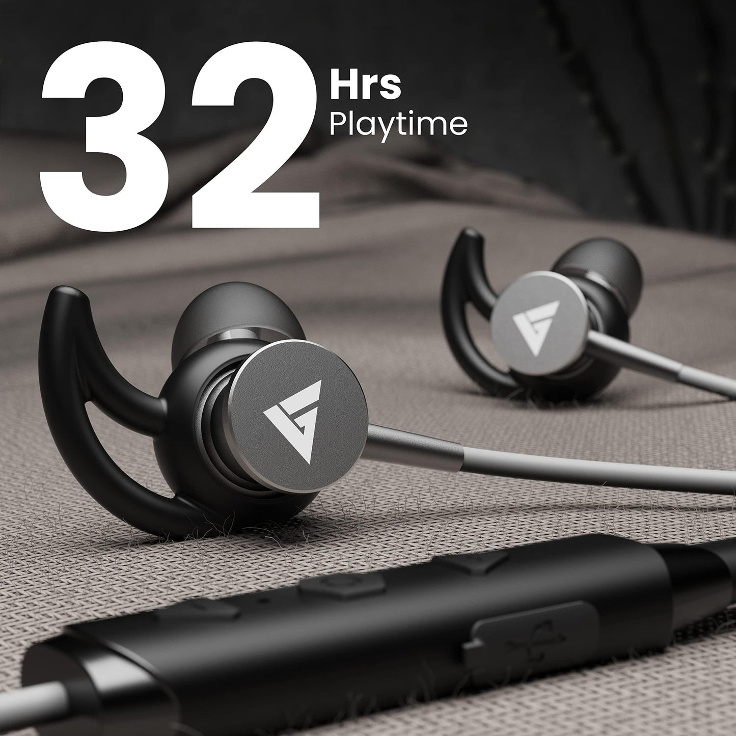 Boult Audio FXCharge Bluetooth Earphones with 32H Playtime, Dual Pairing Neckband, Zen™ ENC Mic, Type-C Fast Charging (5Mins=7.5Hrs), Biggest 14.2mm Bass Driver IPX5 Premium Silicone Neck band (Black) - Triveni World