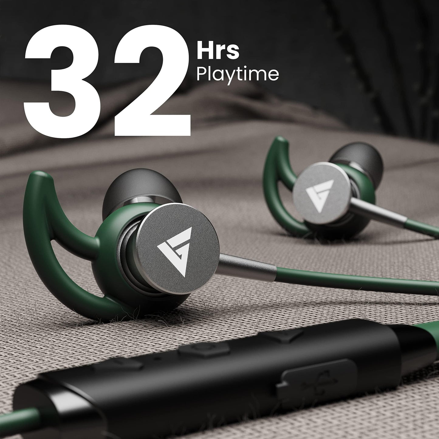 Boult Audio FXCharge Bluetooth Earphones with 32H Playtime, Dual Pairing Neckband, Zen™ ENC Mic, Type-C Fast Charging (5Mins=7.5Hrs), Biggest 14.2mm Bass Driver IPX5 Premium Silicone Neck band (Green) - Triveni World