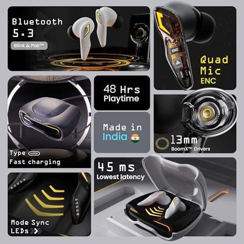 Boult Audio [Just Launched] UFO True Wireless in Ear Earbuds with 48H Playtime, Built-in App Support, 4 Mics Clear Calling, Low Latency Gaming, Made in India Bluetooth 5.3 TWS Ear Buds (Black Gloss) - Triveni World