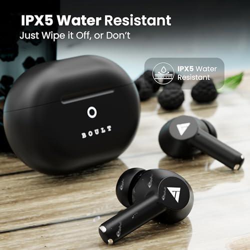 Boult Audio K40 True Wireless in Ear Earbuds with 48H Playtime, Clear Calling 4 Mics, 45ms Low Latency Gaming, Premium Grip, 13mm Bass Drivers, Type-C Fast Charging, BTv 5.3 Ear Buds (Electric Black) - Triveni World