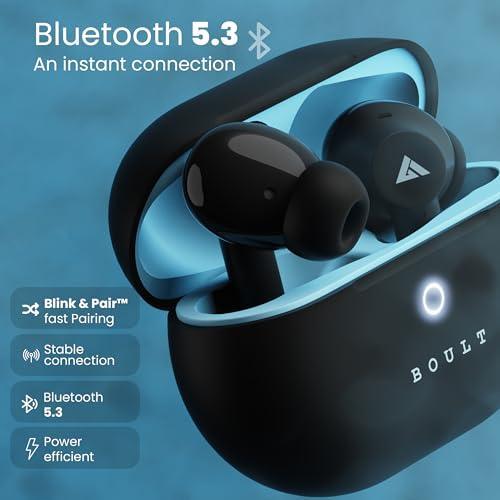 Boult Audio K40 True Wireless in Ear Earbuds with 48H Playtime, Clear Calling 4 Mics, 45ms Low Latency Gaming, Premium Grip, 13mm Bass Drivers, Type-C Fast Charging, BTv 5.3 Ear Buds (Electric Black) - Triveni World