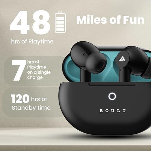 Boult Audio K40 True Wireless in Ear Earbuds with 48H Playtime, Clear Calling 4 Mics, 45ms Low Latency Gaming, Premium Grip, 13mm Bass Drivers, Type-C Fast Charging, BTv 5.3 Ear Buds (Electric Black) - Triveni World