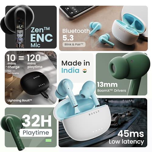 Boult Audio W20 Truly Wireless in Ear Earbuds with 35H Playtime, Zen™ ENC Mic, 45ms Low Latency, 13mm Bass Drivers, Type-C Fast Charging, Made in India, Touch Control, IPX5 ear buds TWS (Glacier Blue) - Triveni World