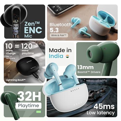 Boult Audio W20 Truly Wireless in Ear Earbuds with 35H Playtime, Zen™ ENC Mic, 45ms Low Latency, 13mm Bass Drivers, Type-C Fast Charging, Made in India, Touch Controls, IPX5 ear buds TWS (Space Black) - Triveni World