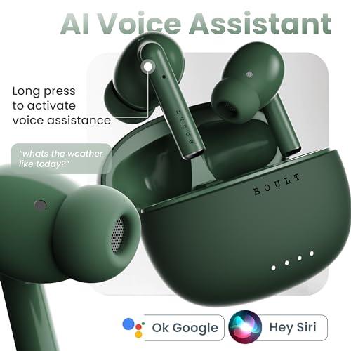 Boult Audio W20 Truly Wireless in Ear Earbuds with 35H Playtime, Zen™ ENC Mic, 45ms Low Latency, 13mm Bass Drivers, Type-C Fast Charging, Made in India,Touch Controls, IPX5 Ear Buds TWS (Pine Green) - Triveni World