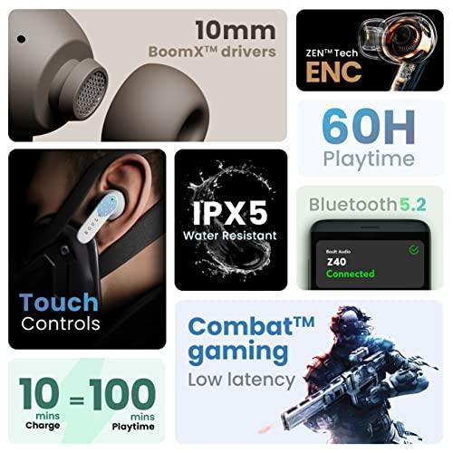 Boult Audio Z40 True Wireless in Ear Earbuds with 60H Playtime, Zen™ ENC Mic, Low Latency Gaming, Type-C Fast Charging, Made in India, 10mm Rich Bass Drivers, IPX5, Bluetooth 5.3 Ear Buds TWS (Brown) - Triveni World