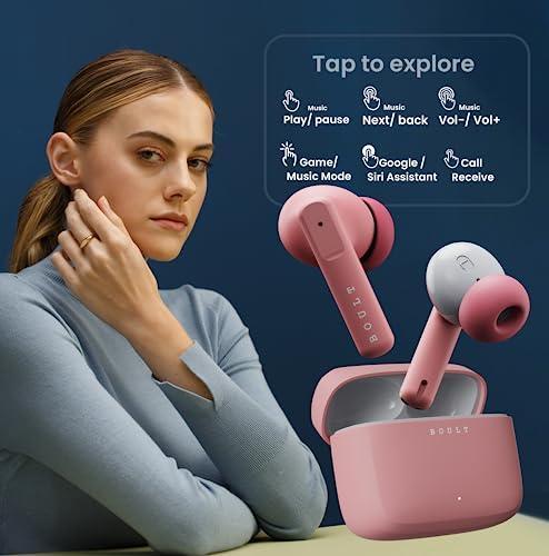 Boult Audio Z60 Truly Wireless in Ear Earbuds with 60H Playtime, 4 Mics ENC Clear Calling, 50ms Low Latency Gaming, 13mm Bass Driver, Type-C Fast Charging, IPX5 Ear Buds Bluetooth 5.3 (Flamingo Pink) - Triveni World