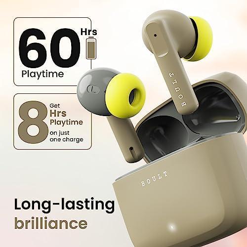 Boult Audio Z60 Truly Wireless in Ear Earbuds with 60H Playtime, 4 Mics ENC Clear Calling, 50ms Low Latency Gaming, 13mm Bass Driver, Type-C Fast Charging, IPX5 Ear Buds Bluetooth 5.3 (Spring Green) - Triveni World