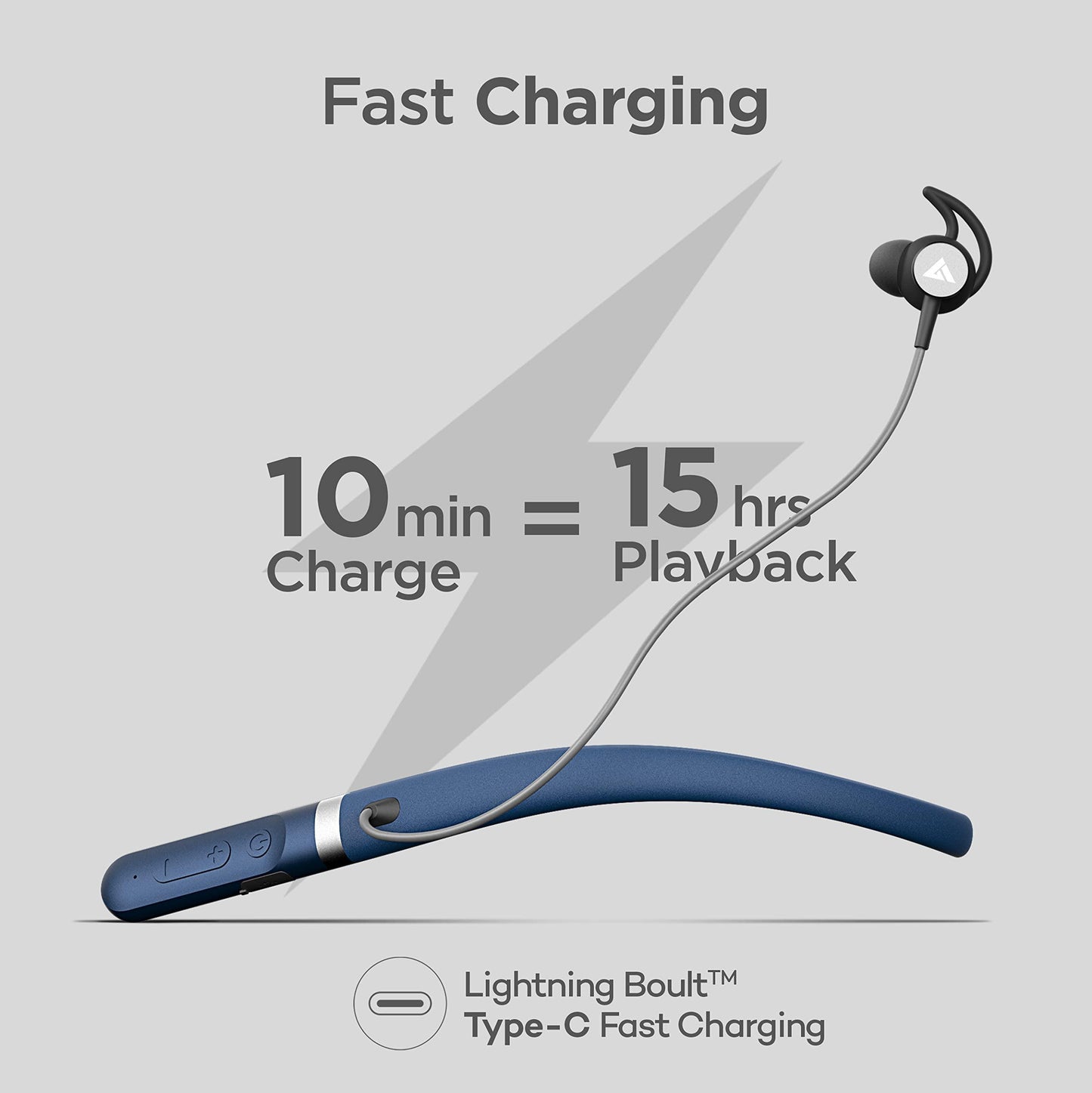 Boult Audio ZCharge Bluetooth Earphones with 40H Playtime, Dual Pairing Neckband, Zen™ ENC Mic, Type-C Fast Charging (10Mins=15Hrs), Biggest 14.2mm Bass Driver IPX5 Premium Silicone Neck Band (Blue) - Triveni World